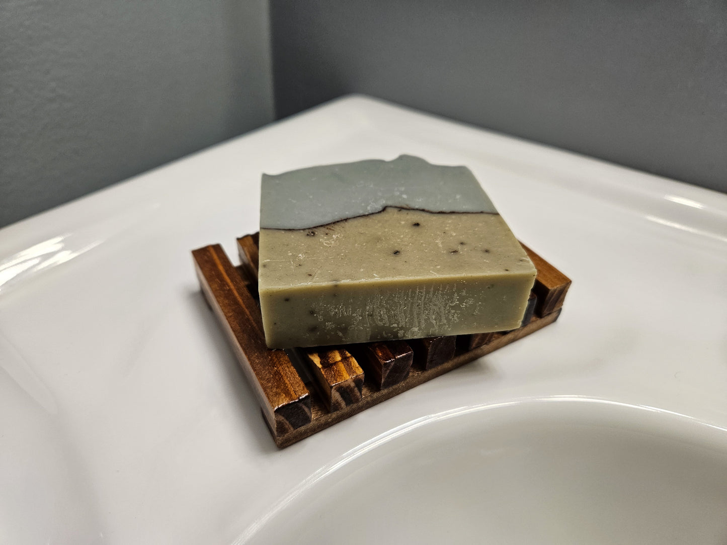 soap on wood soap saver dish