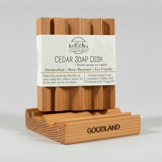 Goodland cedar soap dish on neutral studio background