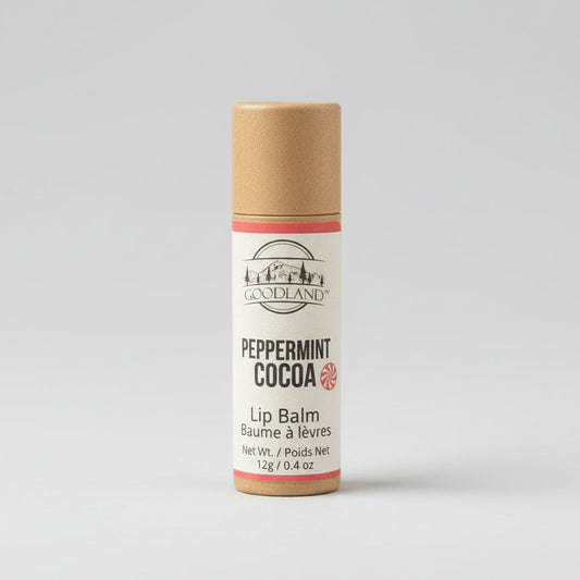 Goodland Lip Balm stick with neutral studio background 